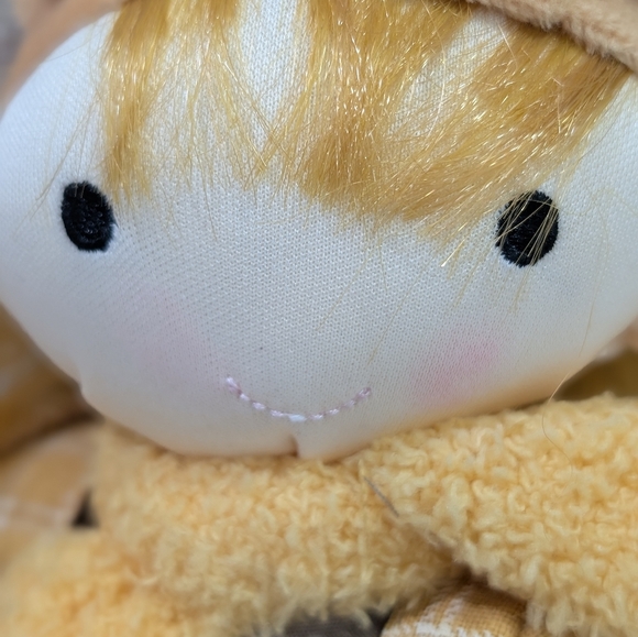 Waldorf Doll Handmade 10" Plush Cotton Girly Stitched yellow hair brown dress - Picture 4 of 5